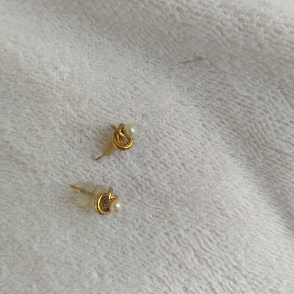 Gold Pearl Twist Earrings